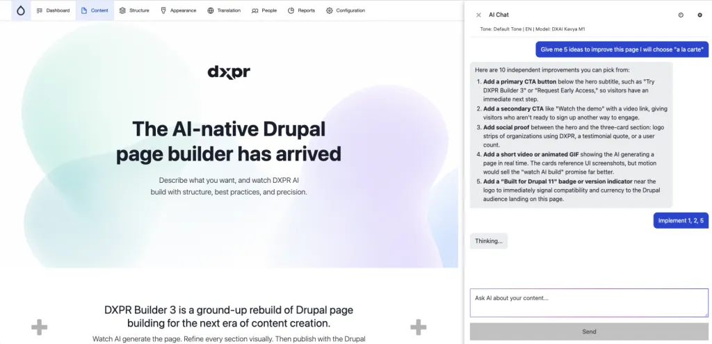 DXPR Builder AI Chat mode